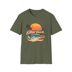 Sunset Beach California Unisex T-Shirt — Retro Surf Sunset Graphic Tee