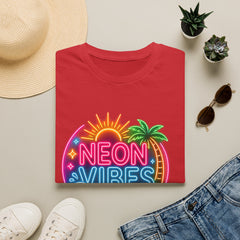 Neon Vibes T-Shirt Unisex — Retro Beach Sunset Palm Graphic Tee