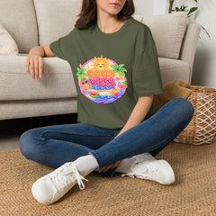 Good Vibes Beach unisex T-Shirt — Neon Sun Palm Retro Summer Tee