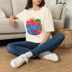 Neon Vibes T-Shirt Unisex — Retro Beach Sunset Palm Graphic Tee