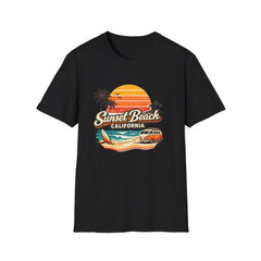 Sunset Beach California Unisex T-Shirt — Retro Surf Sunset Graphic Tee