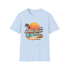 Sunset Beach California Unisex T-Shirt — Retro Surf Sunset Graphic Tee