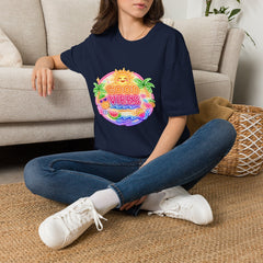 Good Vibes Beach unisex T-Shirt — Neon Sun Palm Retro Summer Tee