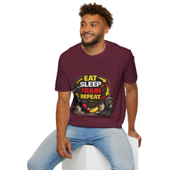 Eat Sleep Train Repeat Unisex T-Shirt — Gym Motivation Fitness Tee