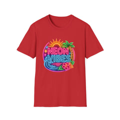 Neon Vibes T-Shirt Unisex — Retro Beach Sunset Palm Graphic Tee