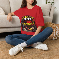 Eat Sleep Train Repeat Unisex T-Shirt — Gym Motivation Fitness Tee