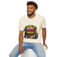 Eat Sleep Train Repeat Unisex T-Shirt — Gym Motivation Fitness Tee