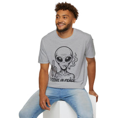 Alien Graphic Tee — "I Come In Peace" Funny Smoking Alien T-Shirt