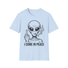 Alien Graphic Tee — "I Come In Peace" Funny Smoking Alien T-Shirt