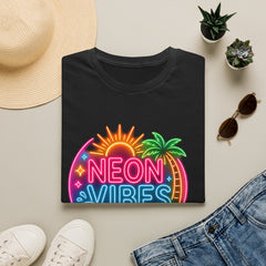 Neon Vibes T-Shirt Unisex — Retro Beach Sunset Palm Graphic Tee