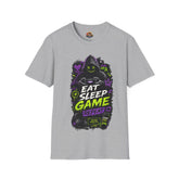 Gaming T-Shirt — "Eat Sleep Game Repeat" Unisex Neon Gamer Hoodie Graphic Tee