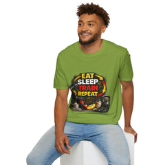 Eat Sleep Train Repeat Unisex T-Shirt — Gym Motivation Fitness Tee