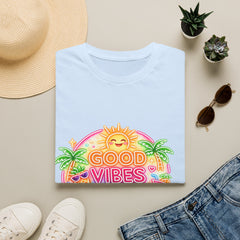 Good Vibes Beach unisex T-Shirt — Neon Sun Palm Retro Summer Tee