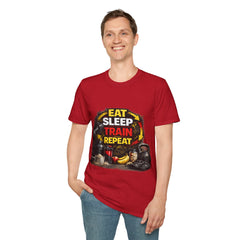 Eat Sleep Train Repeat Unisex T-Shirt — Gym Motivation Fitness Tee
