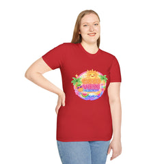 Good Vibes Beach unisex T-Shirt — Neon Sun Palm Retro Summer Tee