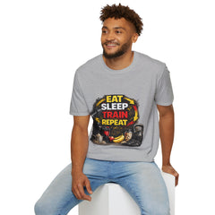 Eat Sleep Train Repeat Unisex T-Shirt — Gym Motivation Fitness Tee