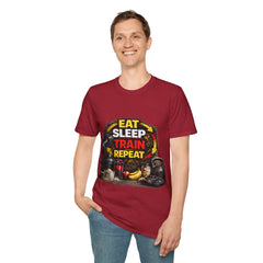 Eat Sleep Train Repeat Unisex T-Shirt — Gym Motivation Fitness Tee