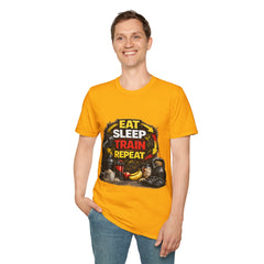 Eat Sleep Train Repeat Unisex T-Shirt — Gym Motivation Fitness Tee