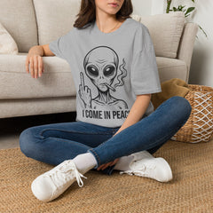 Alien Graphic Tee — "I Come In Peace" Funny Smoking Alien T-Shirt