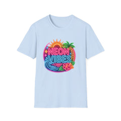 Neon Vibes T-Shirt Unisex — Retro Beach Sunset Palm Graphic Tee