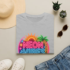 Neon Vibes T-Shirt Unisex — Retro Beach Sunset Palm Graphic Tee
