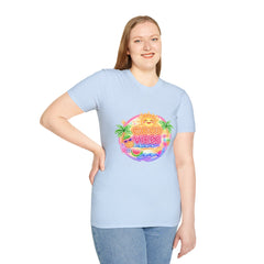 Good Vibes Beach unisex T-Shirt — Neon Sun Palm Retro Summer Tee