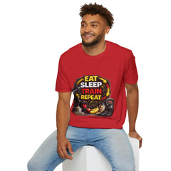 Eat Sleep Train Repeat Unisex T-Shirt — Gym Motivation Fitness Tee
