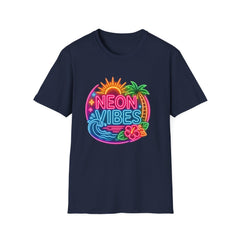 Neon Vibes T-Shirt Unisex — Retro Beach Sunset Palm Graphic Tee