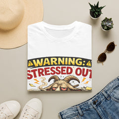 Warning: Stressed Out Unisex Goat T-Shirt – Funny Coffee Lover Graphic Tee