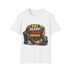 Eat Sleep Train Repeat Unisex T-Shirt — Gym Motivation Fitness Tee