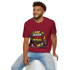 Eat Sleep Train Repeat Unisex T-Shirt — Gym Motivation Fitness Tee