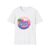 Good Vibes Beach Unisex T-Shirt — Retro Neon Palm Sunset Graphic Tee