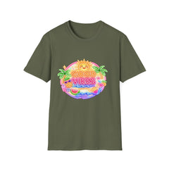 Good Vibes Beach unisex T-Shirt — Neon Sun Palm Retro Summer Tee
