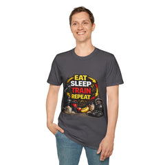 Eat Sleep Train Repeat Unisex T-Shirt — Gym Motivation Fitness Tee