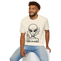 Alien Graphic Tee — "I Come In Peace" Funny Smoking Alien T-Shirt