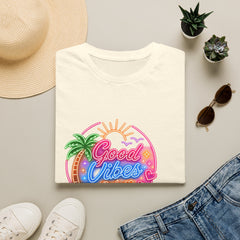 Good Vibes Beach Unisex T-Shirt — Retro Neon Palm Sunset Graphic Tee