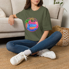 Good Vibes Beach Unisex T-Shirt — Retro Neon Palm Sunset Graphic Tee