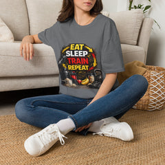 Eat Sleep Train Repeat Unisex T-Shirt — Gym Motivation Fitness Tee