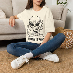 Alien Graphic Tee — "I Come In Peace" Funny Smoking Alien T-Shirt