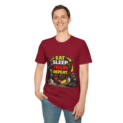 Eat Sleep Train Repeat Unisex T-Shirt — Gym Motivation Fitness Tee
