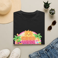 Good Vibes Beach unisex T-Shirt — Neon Sun Palm Retro Summer Tee