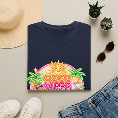 Good Vibes Beach unisex T-Shirt — Neon Sun Palm Retro Summer Tee
