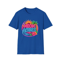 Neon Vibes T-Shirt Unisex — Retro Beach Sunset Palm Graphic Tee