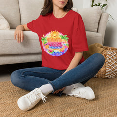 Good Vibes Beach unisex T-Shirt — Neon Sun Palm Retro Summer Tee