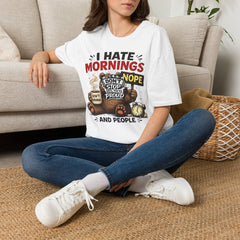 I Hate Mornings Bear Unisex T-Shirt — Funny 'Nope' Coffee & People Graphic Tee