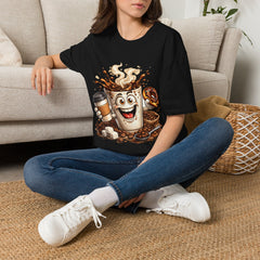 Coffee Cup Cartoon T‑Shirt Unisex — Cute Smiling Coffee & Donut Graphic Tee