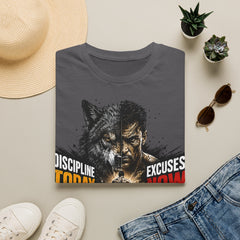 T-Shirt - 'Discipline Today Unisex Excuses Now' Wolf Motivation Graphic Tee