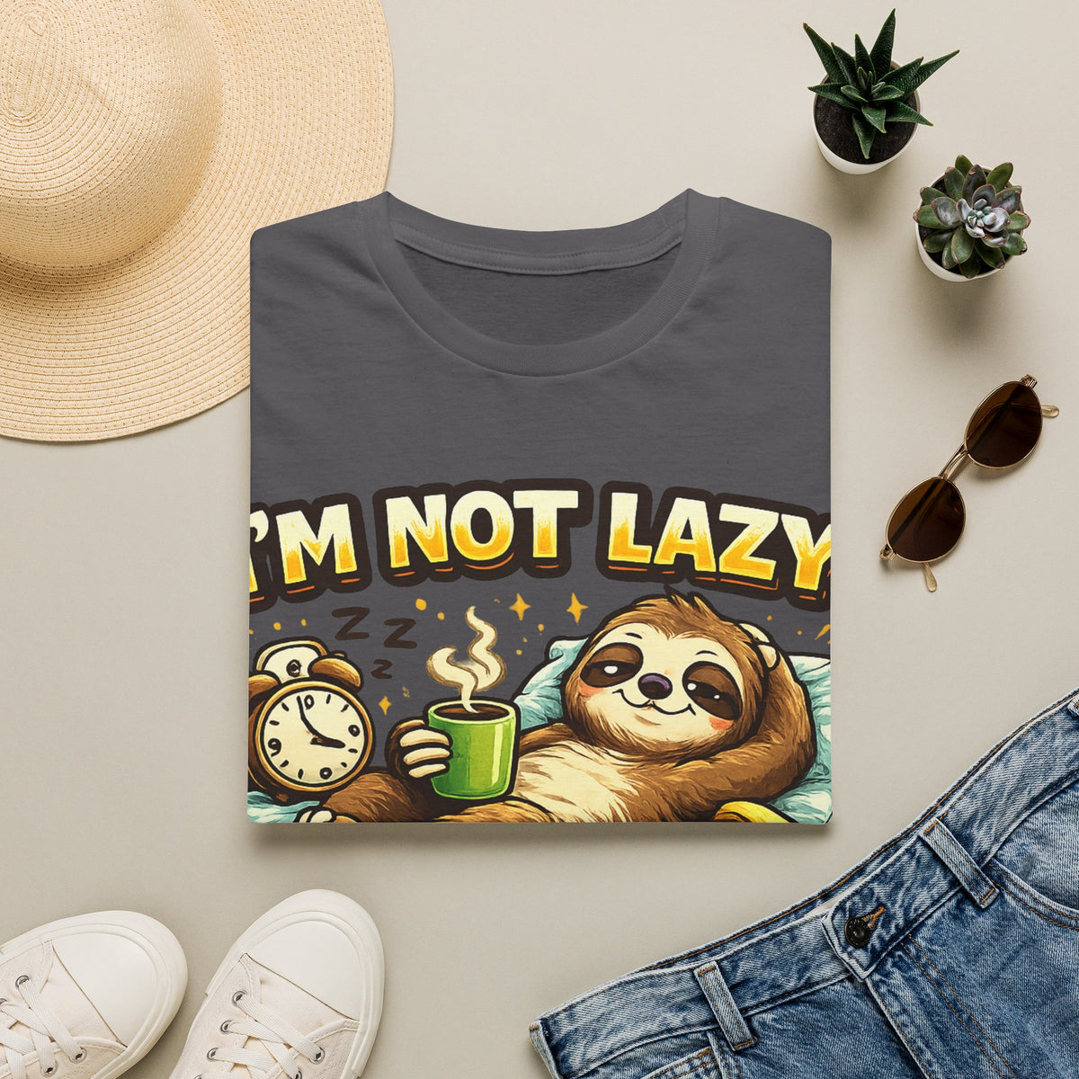 I'm Not Lazy Sloth Unisex T-Shirt — "Energy Saving Mode" Cute Graphic Tee