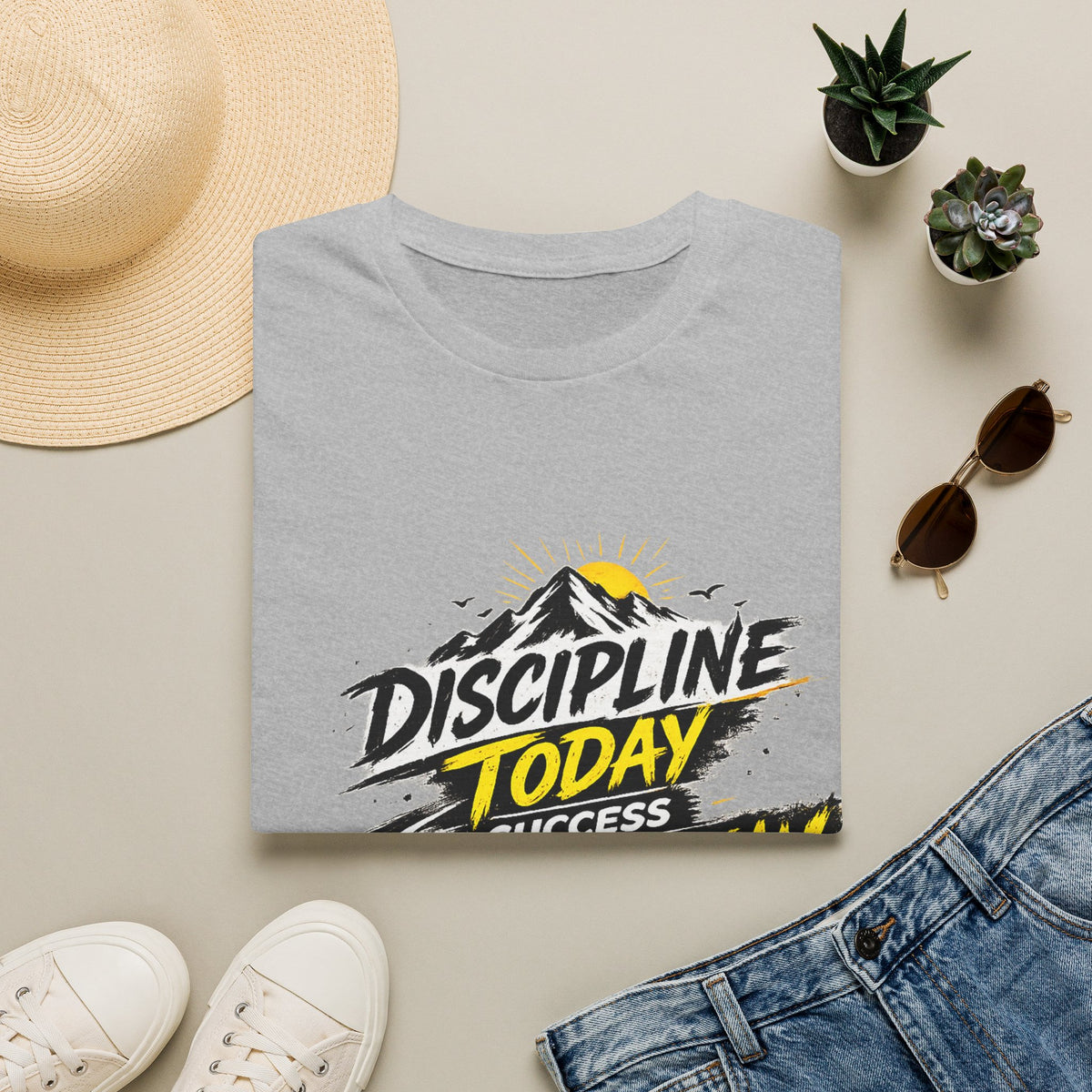 Discipline Today Success Unisex Tomorrow T‑Shirt — Motivational Mountain Quote Tee