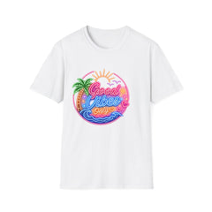 Good Vibes Beach Unisex T-Shirt — Retro Neon Palm Sunset Graphic Tee